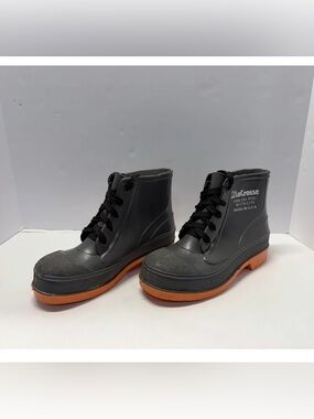 LaCrosse Vintage Rubber Steel Toe Work Safety Boots Orange Sole USA Size 7
